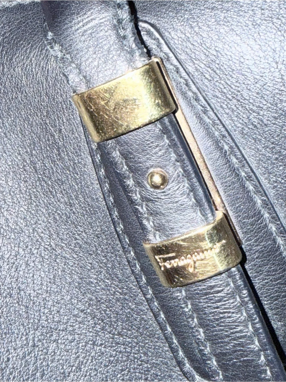 Authentic Salvatore Ferragamo Vintage Black Embossed Leather Large Bag